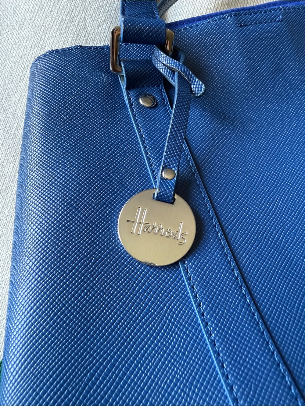Harrods Royal Blue Textured Tote - shoulder/crossbody